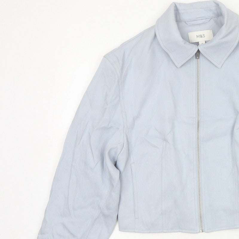 Marks and Spencer Women’s Blue Size 10 Cropped Zip Jacket Collared