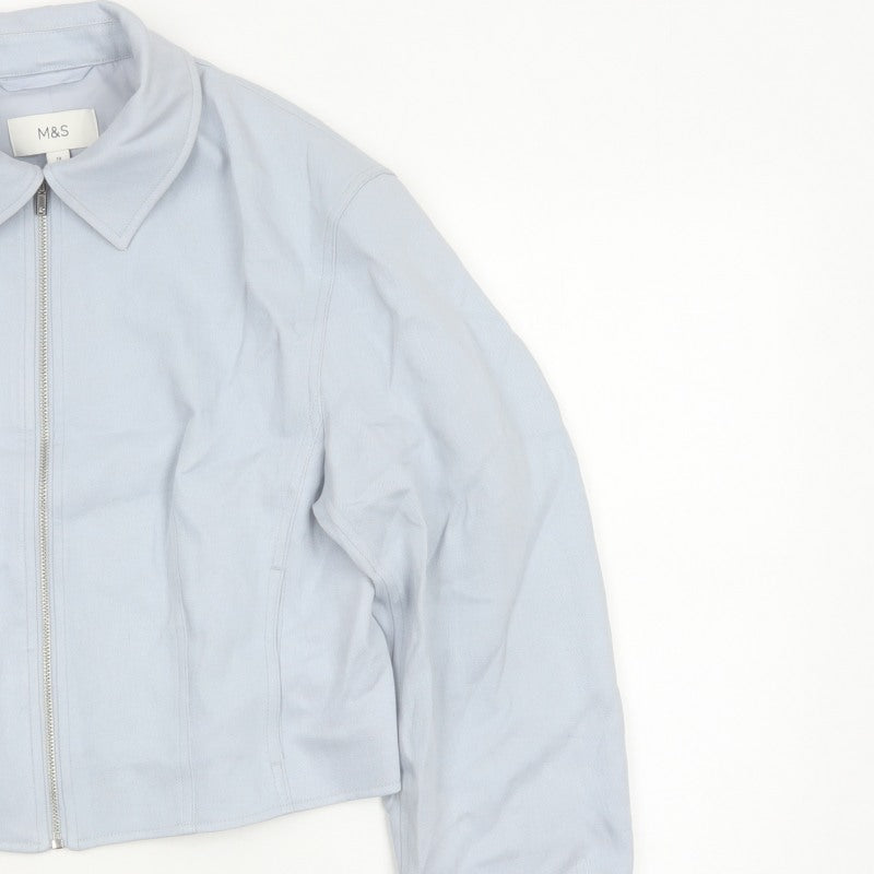 Marks and Spencer Women’s Blue Size 10 Cropped Zip Jacket Collared