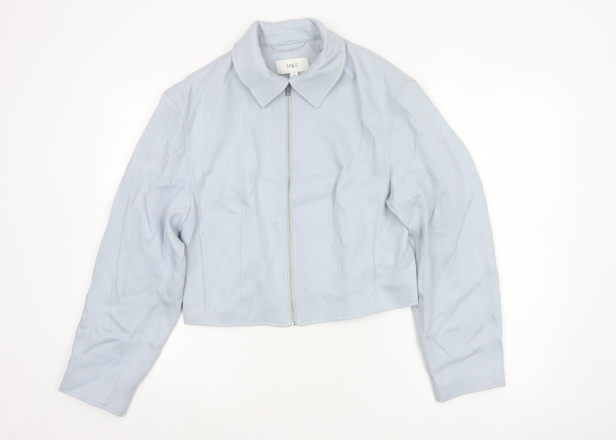 Marks and Spencer Women’s Blue Size 10 Cropped Zip Jacket Collared