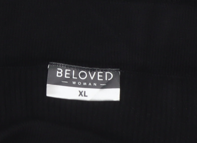 Beloved Woman Black XL Rib Knit Pencil Knee Length Skirt