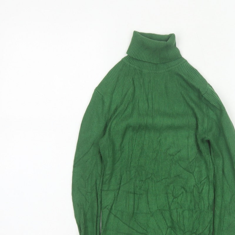 Marks & Spencer Women Green UK 6 Ribbed Roll Neck Slim Pullover Jumper