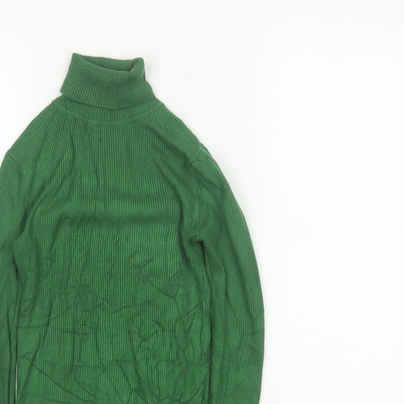 Marks & Spencer Women Green UK 6 Ribbed Roll Neck Slim Pullover Jumper
