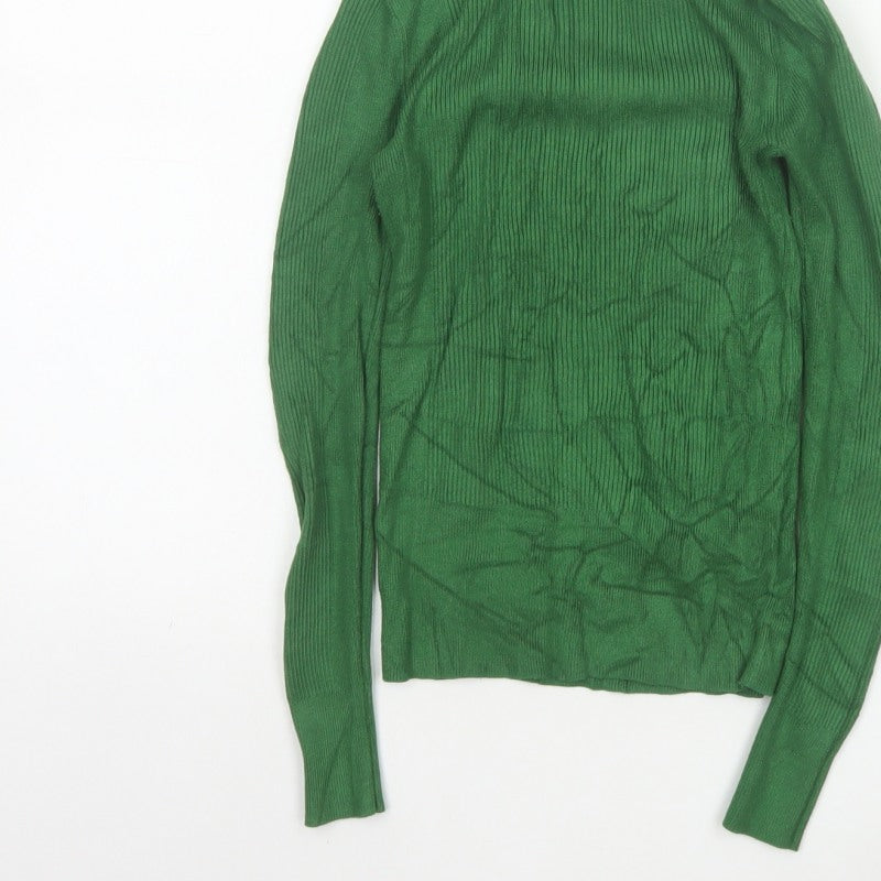 Marks & Spencer Women Green UK 6 Ribbed Roll Neck Slim Pullover Jumper