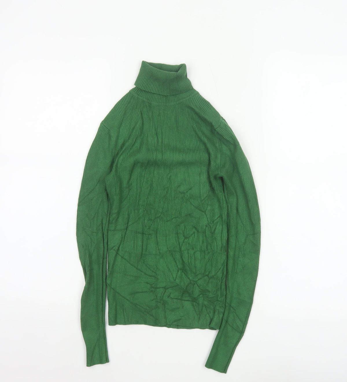 Marks & Spencer Women Green UK 6 Ribbed Roll Neck Slim Pullover Jumper