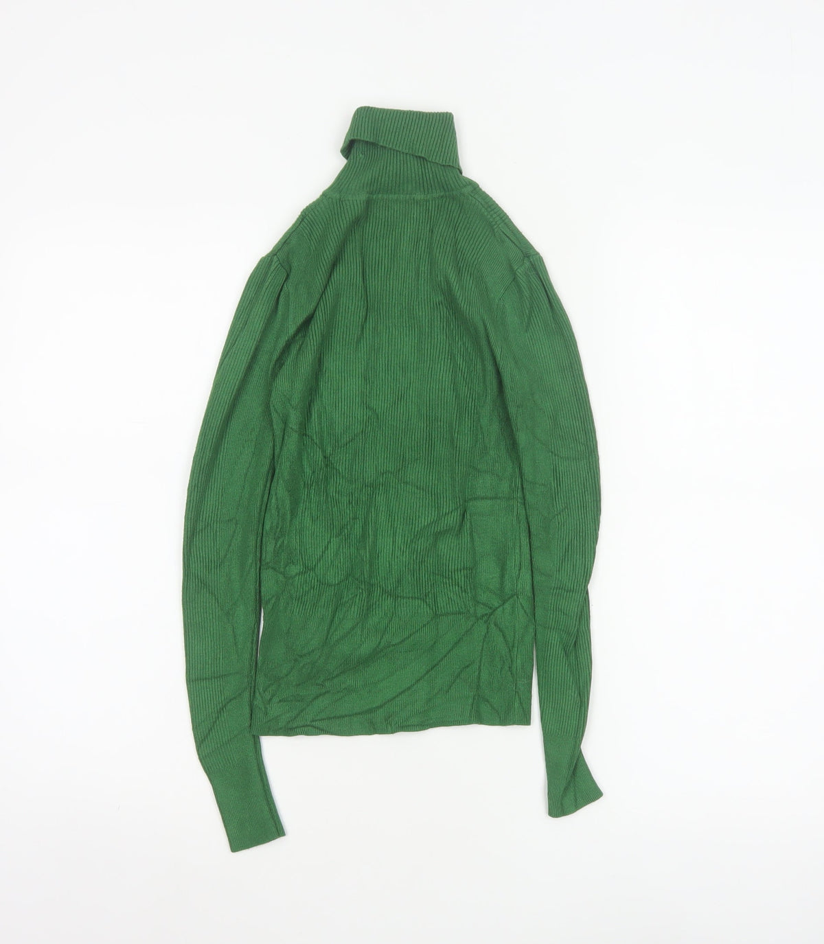 Marks & Spencer Women Green UK 6 Ribbed Roll Neck Slim Pullover Jumper