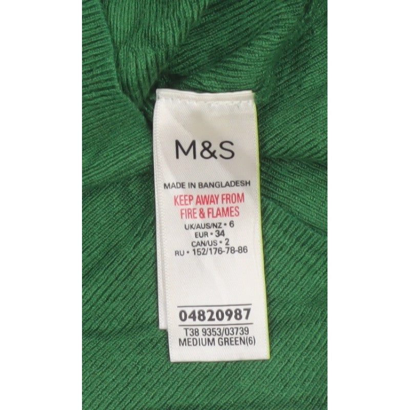 Marks & Spencer Women Green UK 6 Ribbed Roll Neck Slim Pullover Jumper