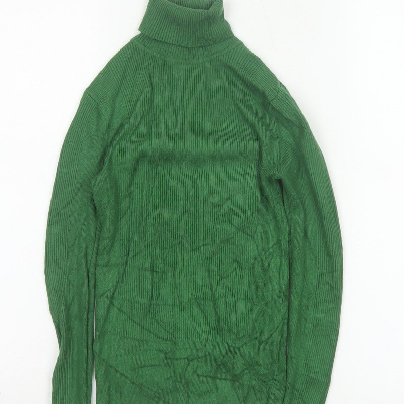 Marks & Spencer Women Green UK 6 Ribbed Roll Neck Slim Pullover Jumper