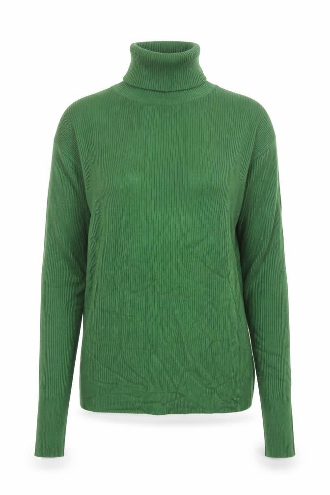 Marks & Spencer Women Green UK 6 Ribbed Roll Neck Slim Pullover Jumper