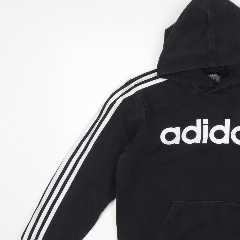 adidas Women Black M Pullover Hoodie 3 Stripe Logo Pocket Cotton Blend