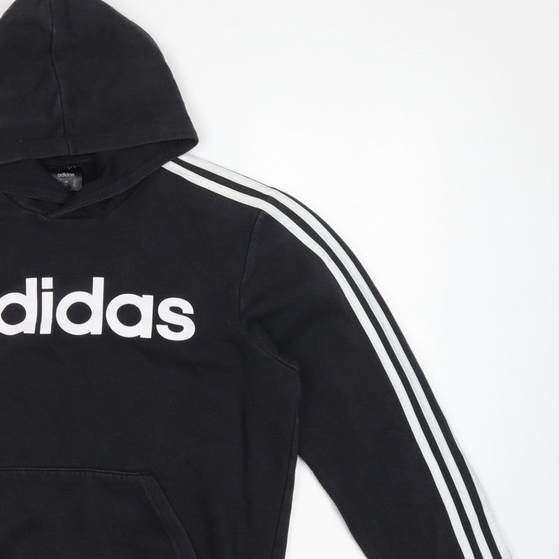 adidas Women Black M Pullover Hoodie 3 Stripe Logo Pocket Cotton Blend