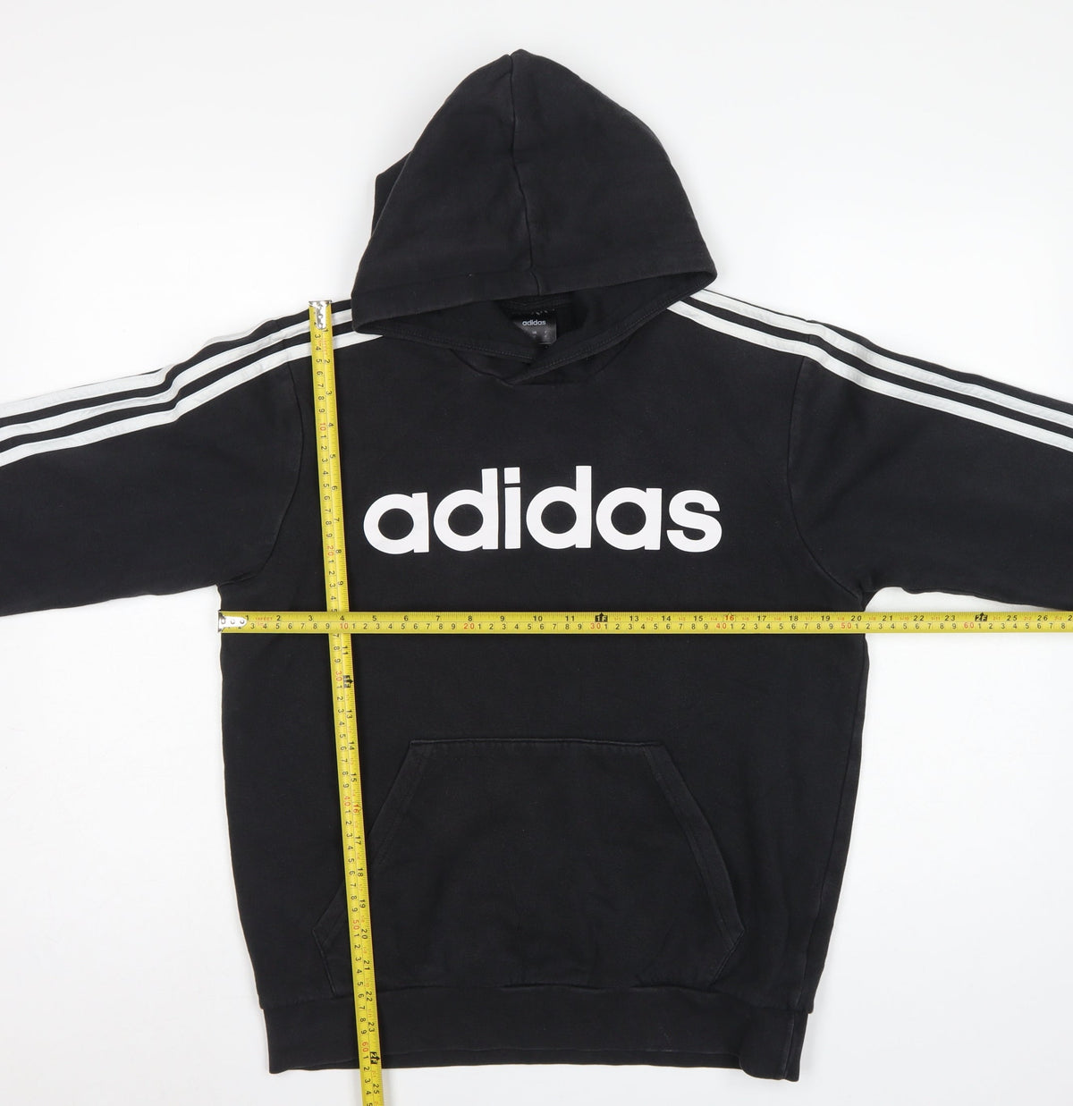 adidas Women Black M Pullover Hoodie 3 Stripe Logo Pocket Cotton Blend