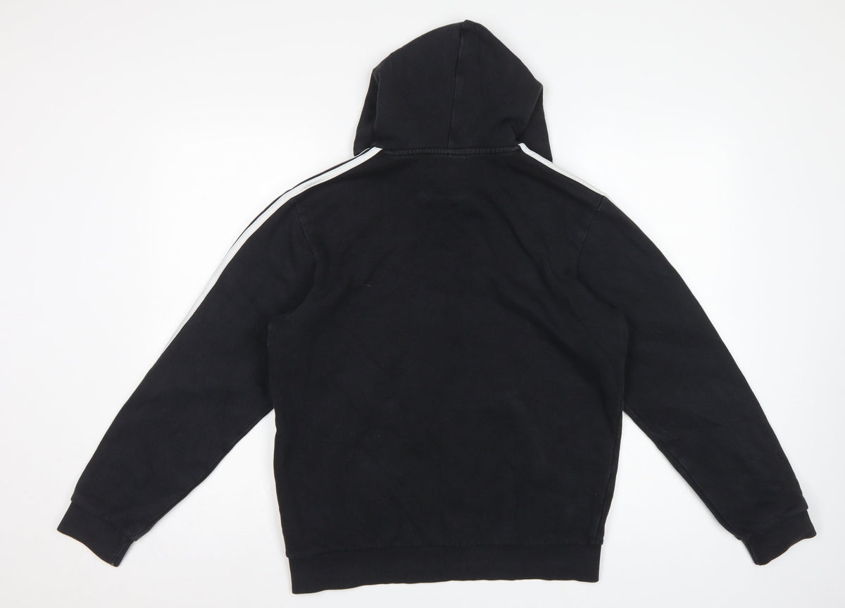 adidas Women Black M Pullover Hoodie 3 Stripe Logo Pocket Cotton Blend
