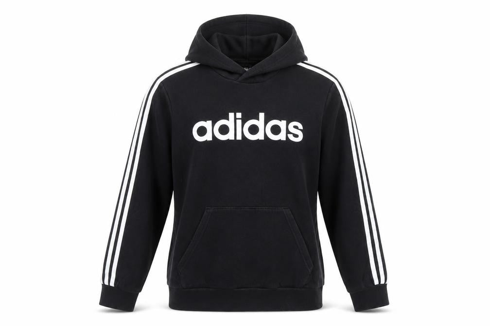 adidas Women Black M Pullover Hoodie 3 Stripe Logo Pocket Cotton Blend