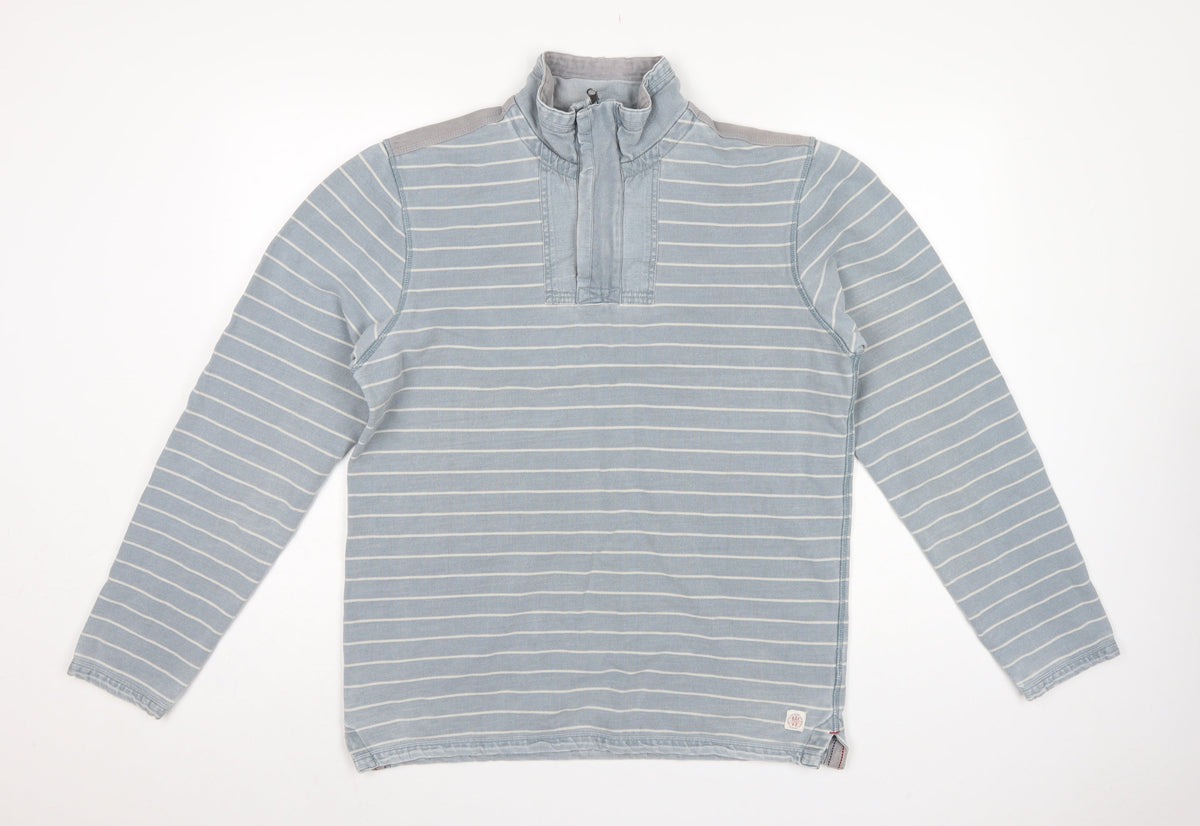 H Stuff & Co. Men’s Blue M Striped 1/4 Zip High Neck Sweatshirt