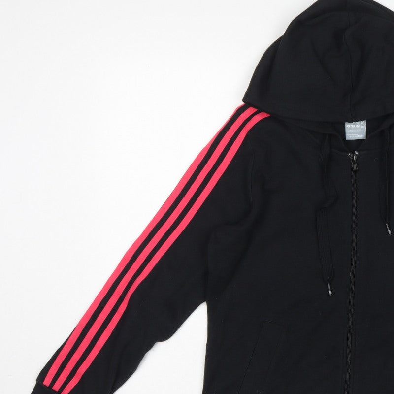 Adidas Womens Black Pink 3 Stripe Full Zip Hoodie UK 14