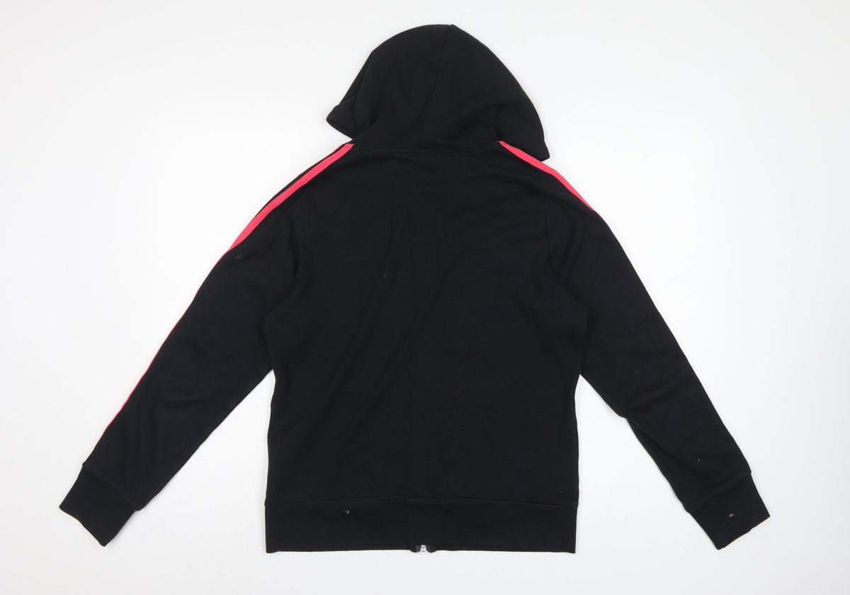 Adidas Womens Black Pink 3 Stripe Full Zip Hoodie UK 14