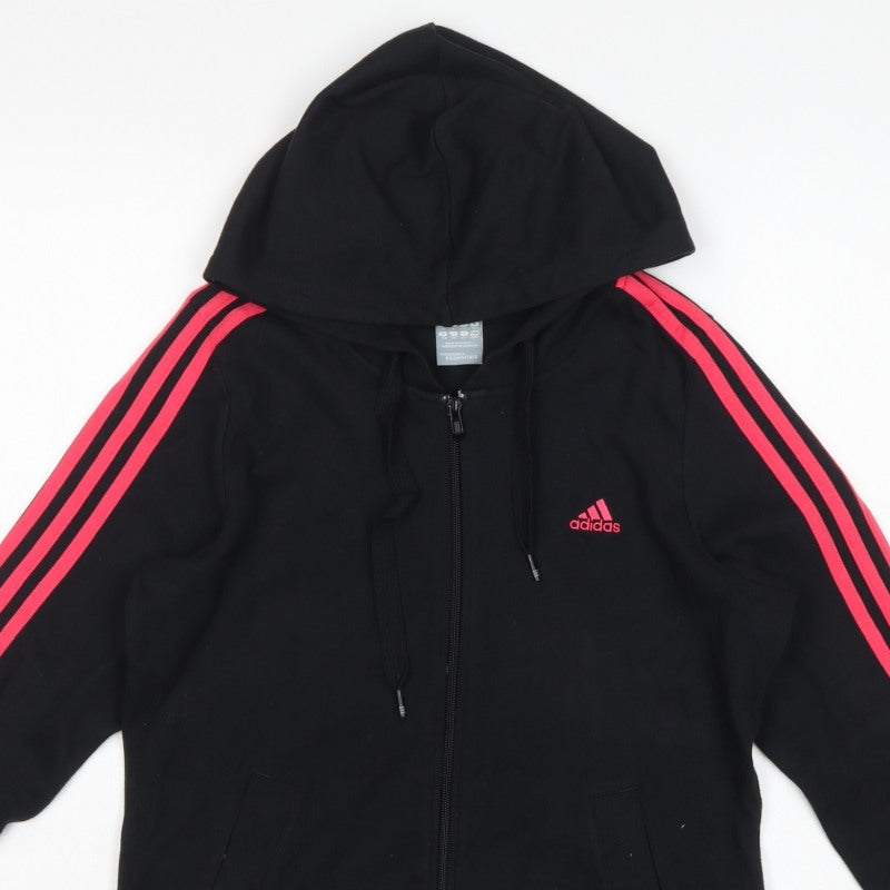 Adidas Womens Black Pink 3 Stripe Full Zip Hoodie UK 14