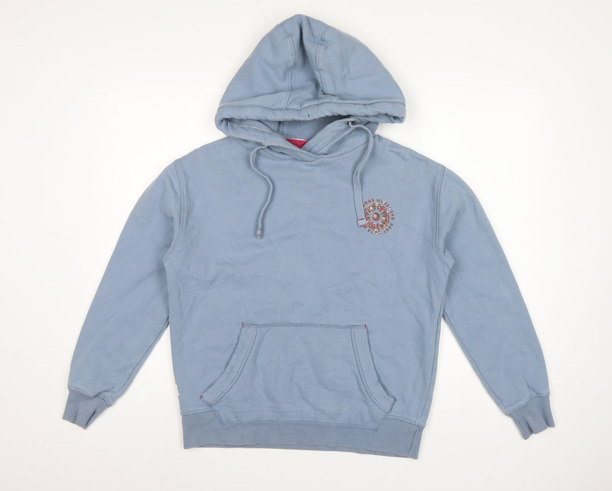 Fat Face Women’s Blue S Pullover Hoodie Floral Logo Pockets