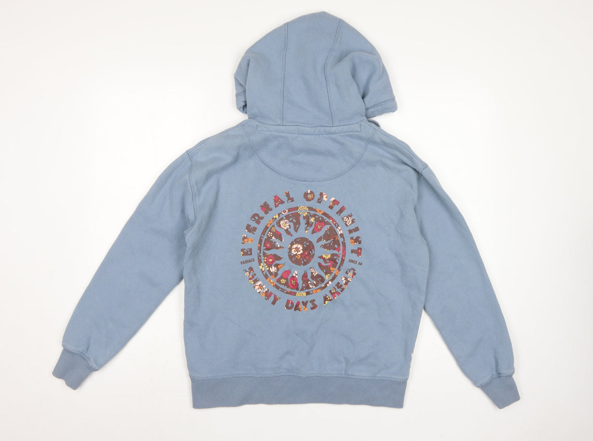 Fat Face Women’s Blue S Pullover Hoodie Floral Logo Pockets