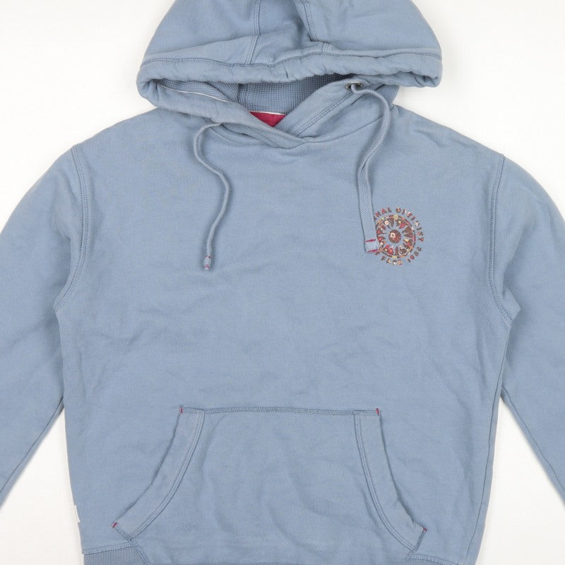 Fat Face Women’s Blue S Pullover Hoodie Floral Logo Pockets
