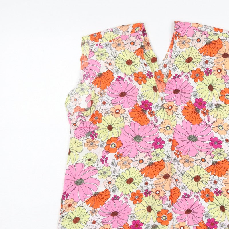 Marks and Spencer Women Multicoloured Size 10 Floral V-Neck Tunic Blouse