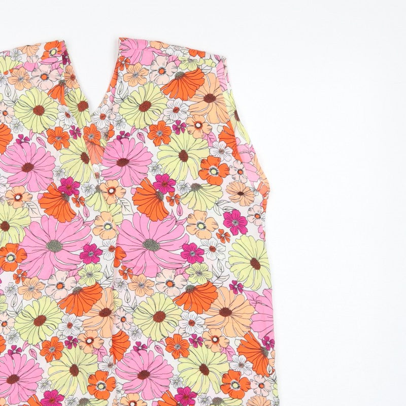 Marks and Spencer Women Multicoloured Size 10 Floral V-Neck Tunic Blouse