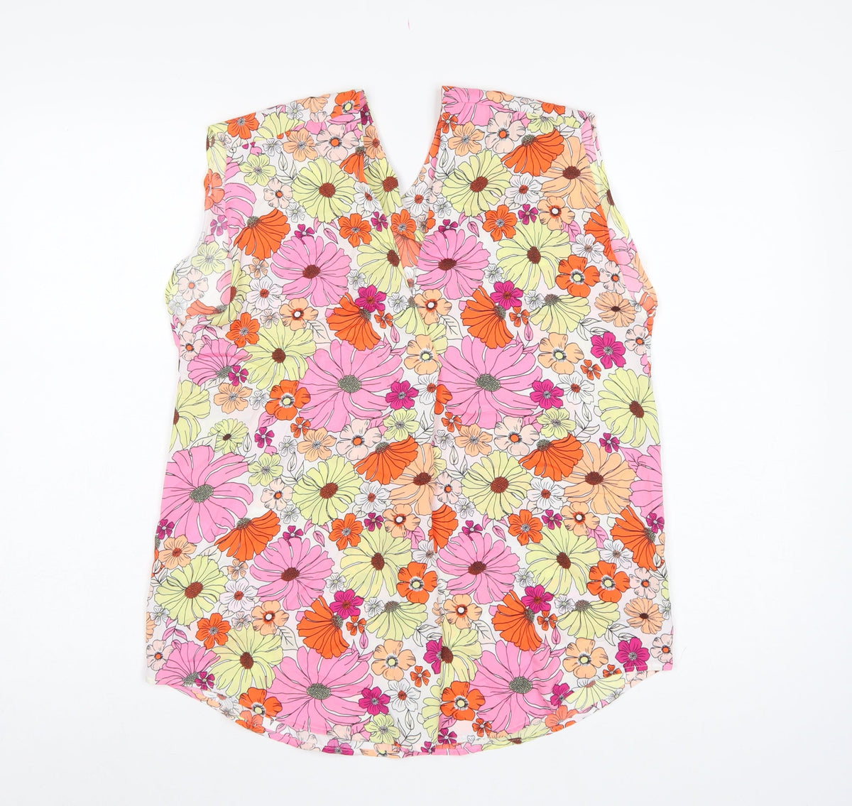 Marks and Spencer Women Multicoloured Size 10 Floral V-Neck Tunic Blouse
