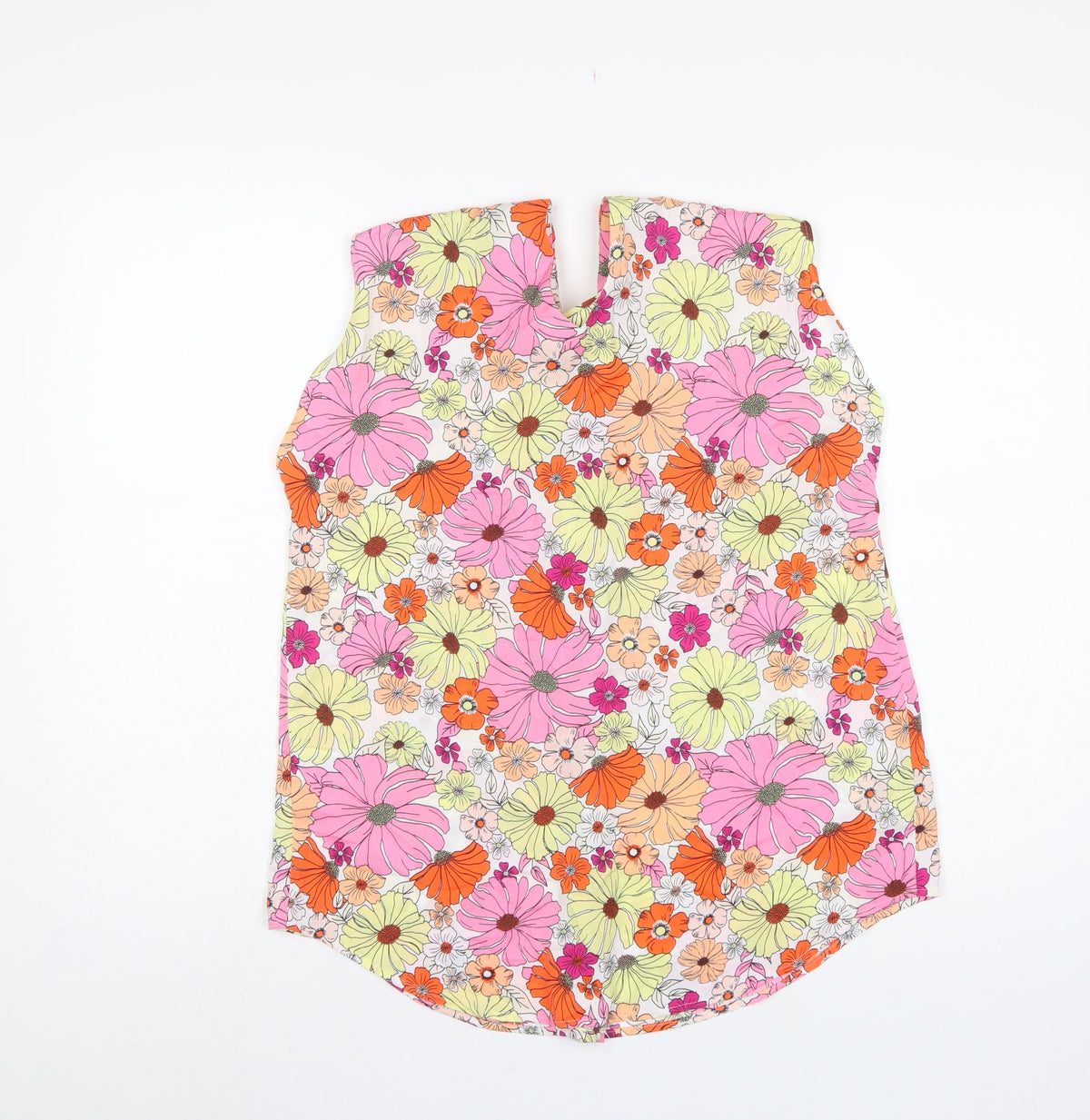 Marks and Spencer Women Multicoloured Size 10 Floral V-Neck Tunic Blouse