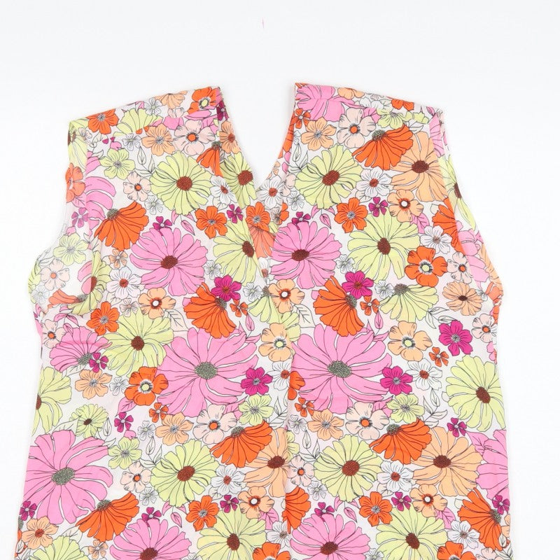 Marks and Spencer Women Multicoloured Size 10 Floral V-Neck Tunic Blouse