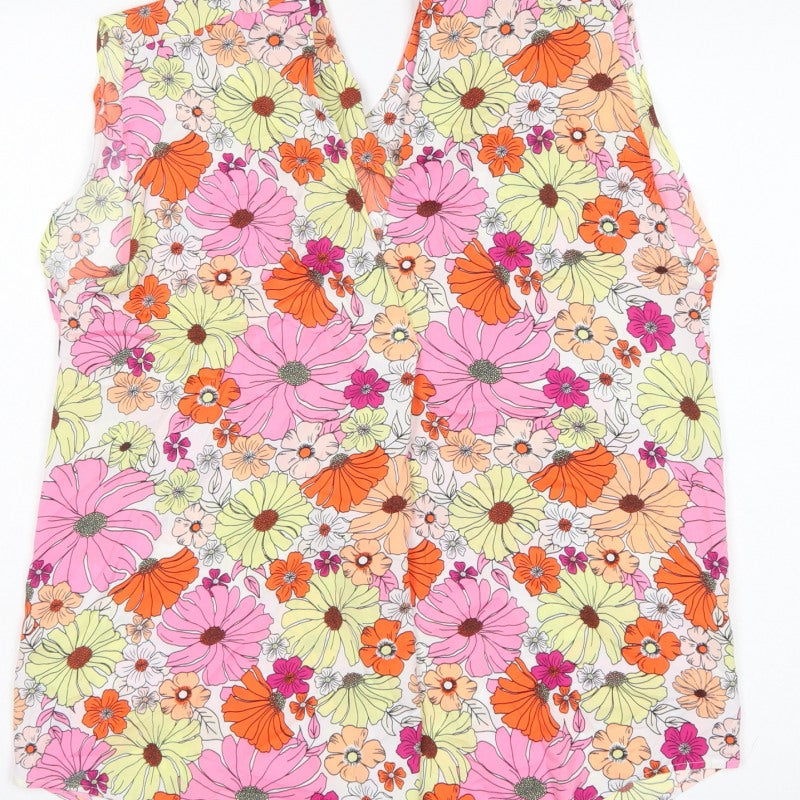 Marks and Spencer Women Multicoloured Size 10 Floral V-Neck Tunic Blouse