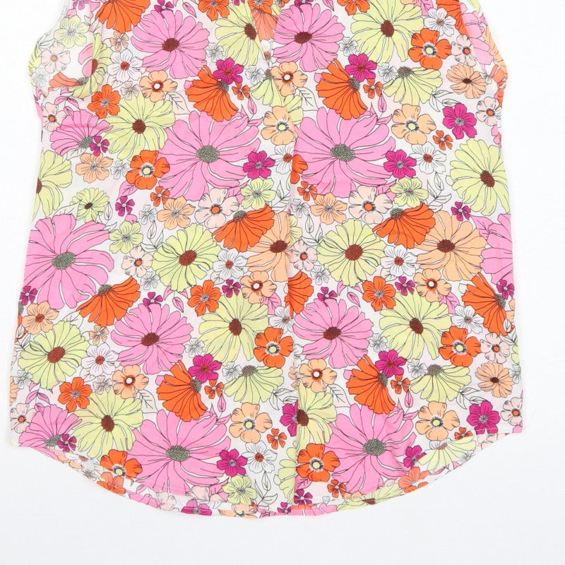 Marks and Spencer Women Multicoloured Size 10 Floral V-Neck Tunic Blouse