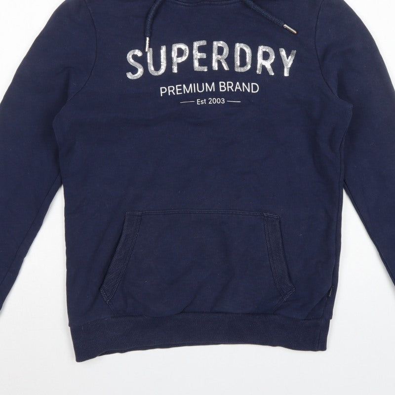 Superdry Women’s Navy UK 14 Pullover Hoodie Logo Pocket Drawstring