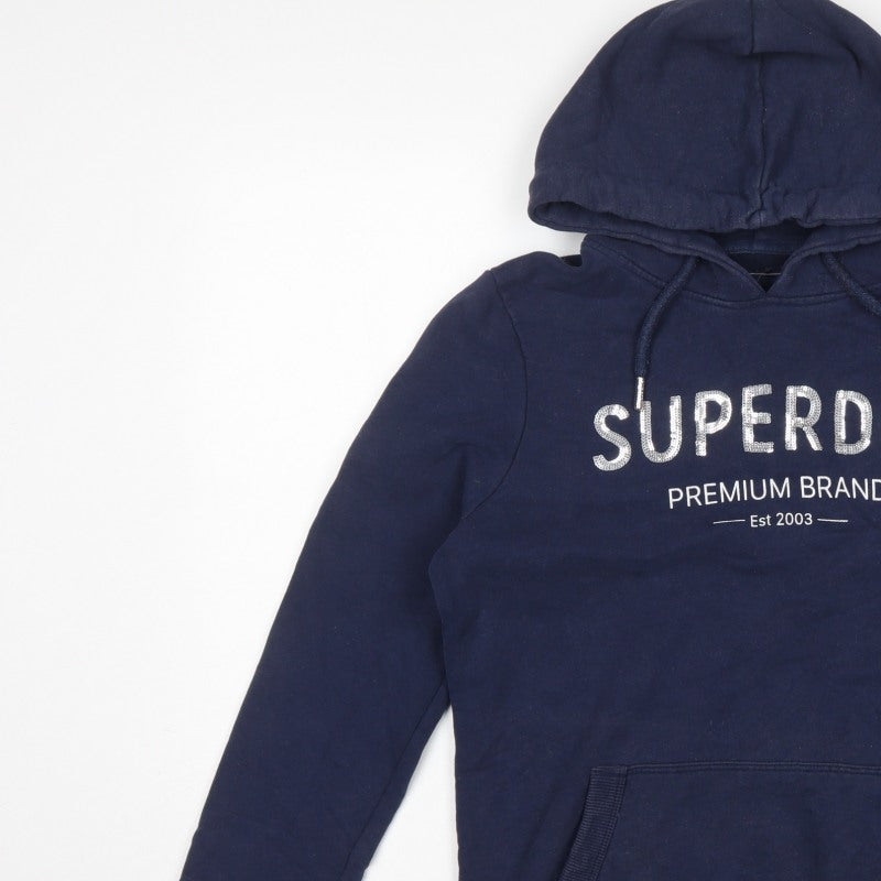 Superdry Women’s Navy UK 14 Pullover Hoodie Logo Pocket Drawstring