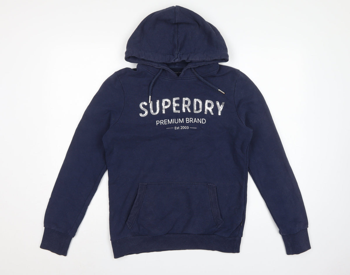 Superdry Women’s Navy UK 14 Pullover Hoodie Logo Pocket Drawstring