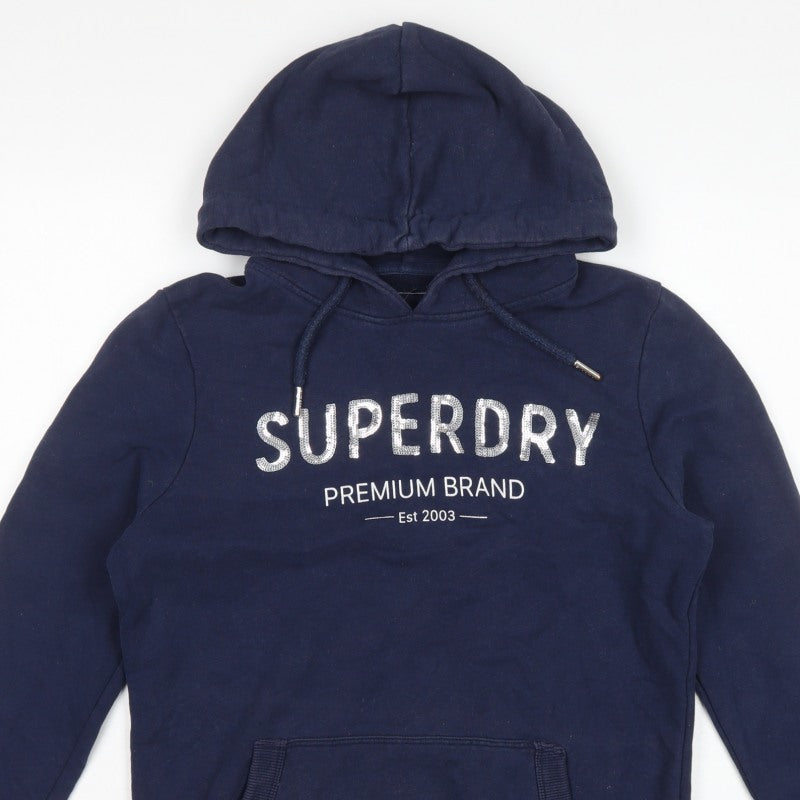Superdry Women’s Navy UK 14 Pullover Hoodie Logo Pocket Drawstring
