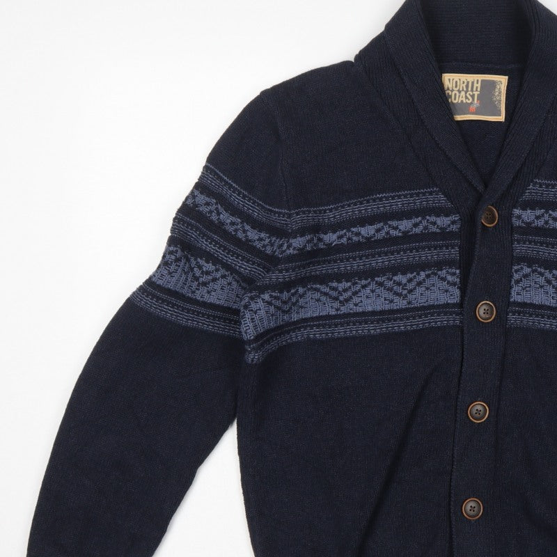 North Coast Men’s Blue M Striped Cotton Shawl Collar Cardigan