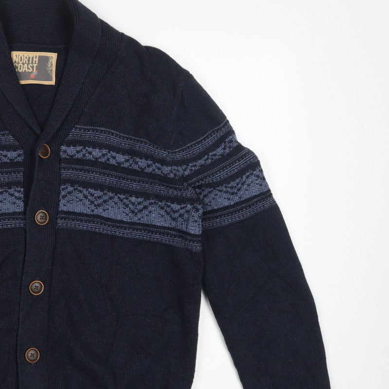 North Coast Men’s Blue M Striped Cotton Shawl Collar Cardigan