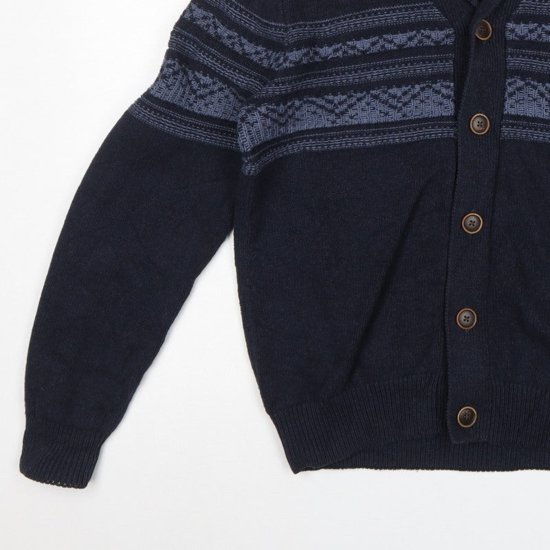 North Coast Men’s Blue M Striped Cotton Shawl Collar Cardigan