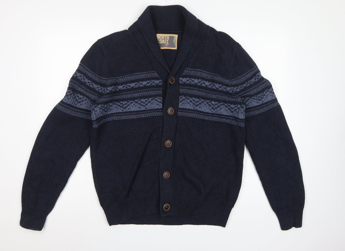 North Coast Men’s Blue M Striped Cotton Shawl Collar Cardigan