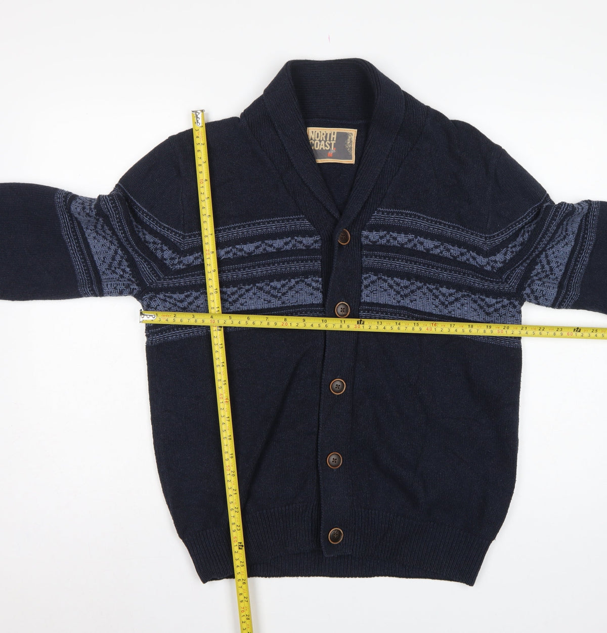 North Coast Men’s Blue M Striped Cotton Shawl Collar Cardigan