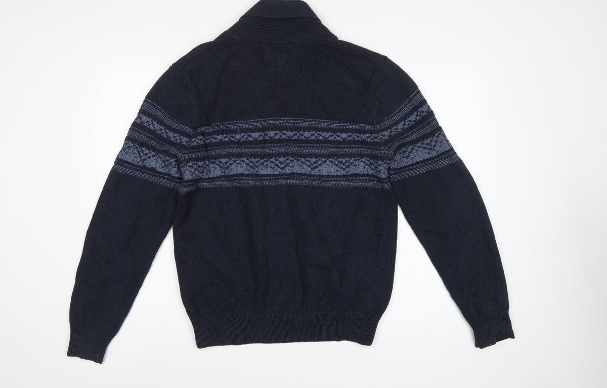 North Coast Men’s Blue M Striped Cotton Shawl Collar Cardigan