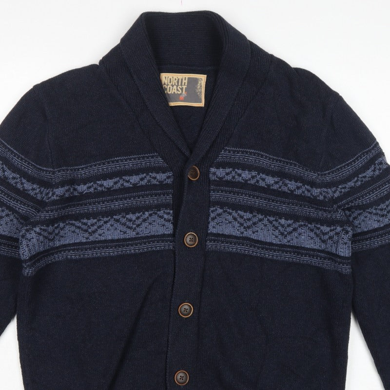 North Coast Men’s Blue M Striped Cotton Shawl Collar Cardigan