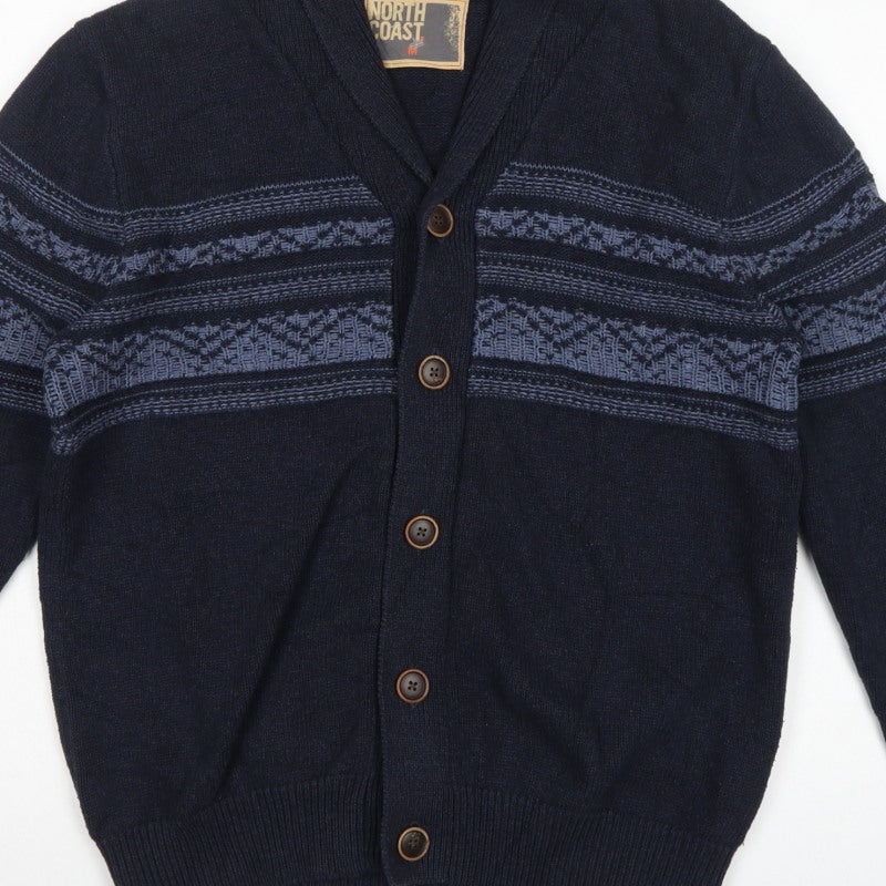 North Coast Men’s Blue M Striped Cotton Shawl Collar Cardigan