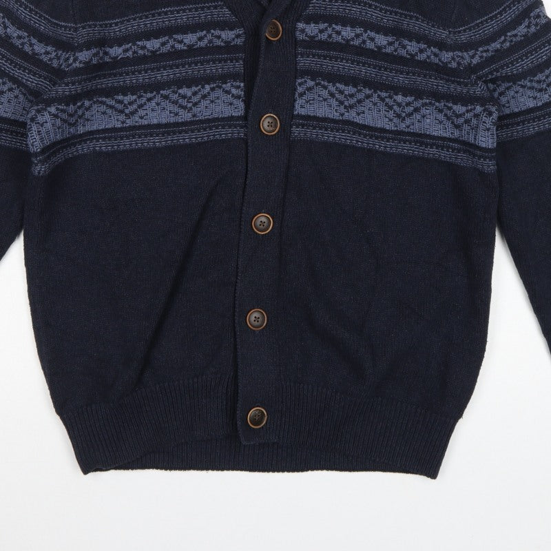 North Coast Men’s Blue M Striped Cotton Shawl Collar Cardigan