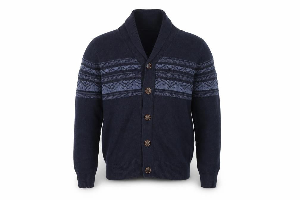 North Coast Men’s Blue M Striped Cotton Shawl Collar Cardigan