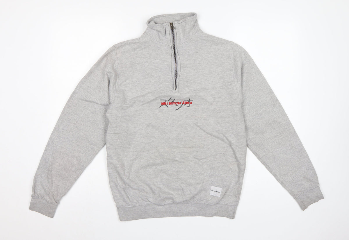 MKI Miyuki Zoku Men’s Grey S 1/4 Zip High Neck Logo Sweatshirt