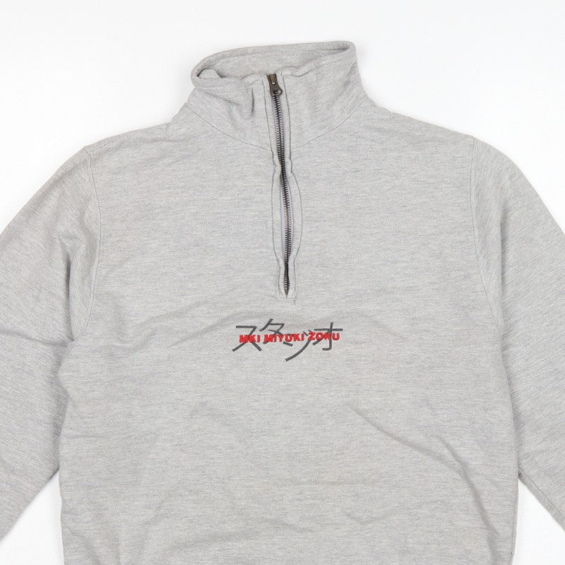 MKI Miyuki Zoku Men’s Grey S 1/4 Zip High Neck Logo Sweatshirt