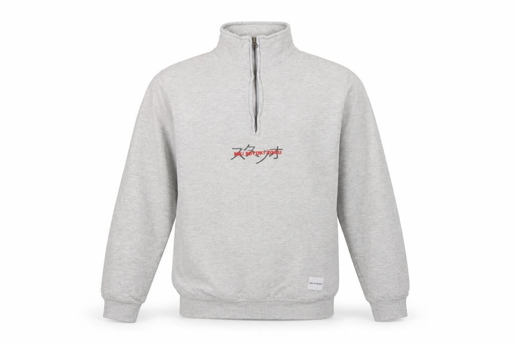 MKI Miyuki Zoku Men’s Grey S 1/4 Zip High Neck Logo Sweatshirt