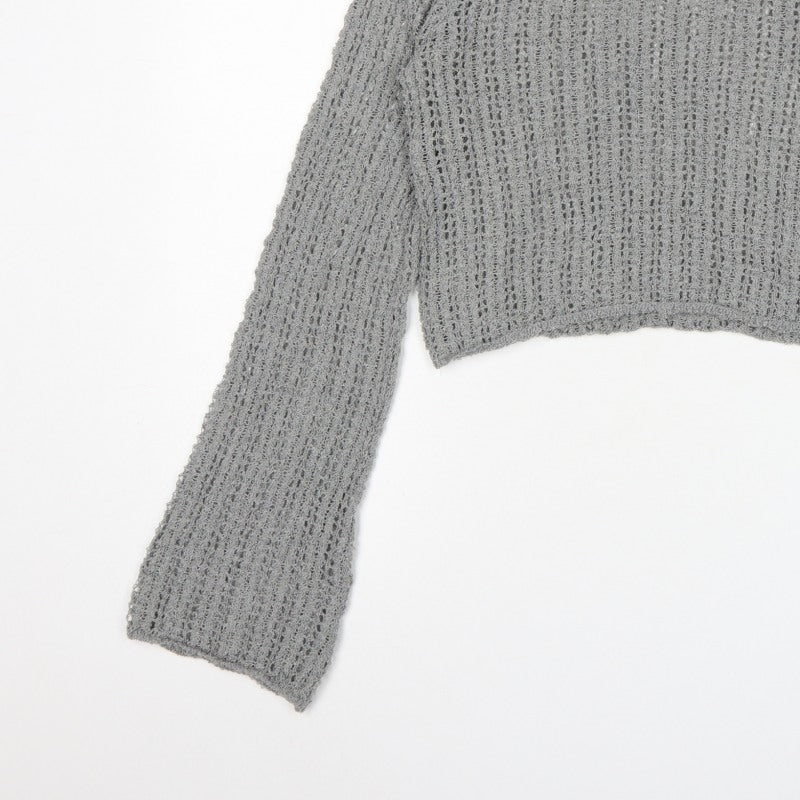 Pull&Bear Women’s Grey M Open Knit Bell Sleeve Pullover Jumper