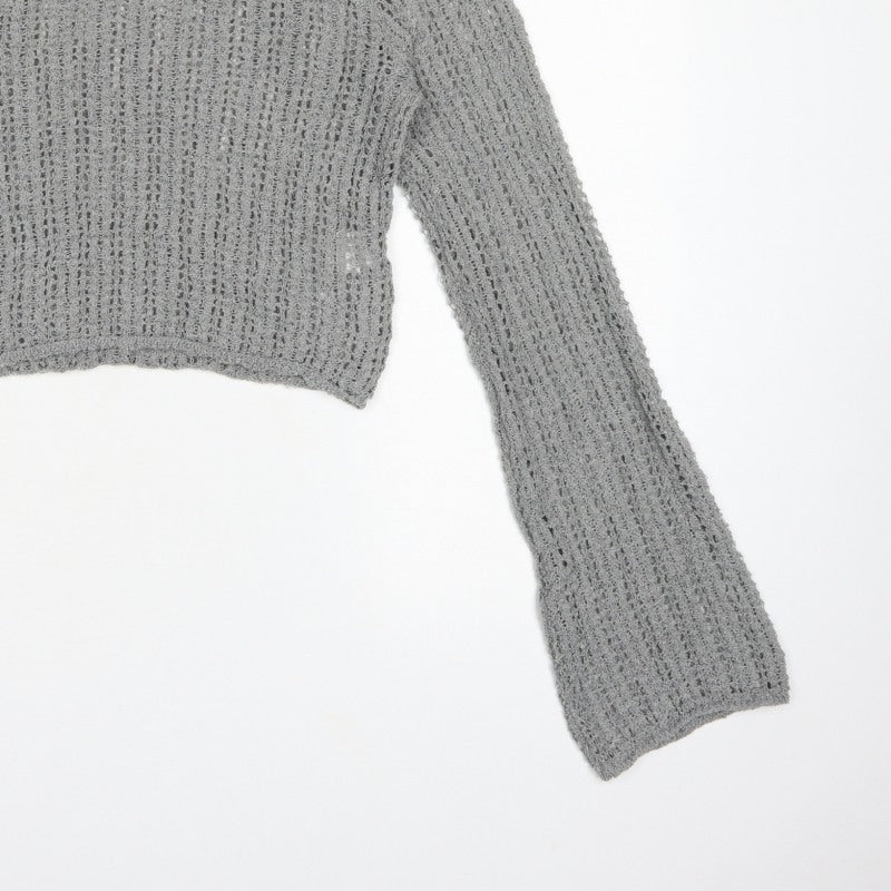 Pull&Bear Women’s Grey M Open Knit Bell Sleeve Pullover Jumper